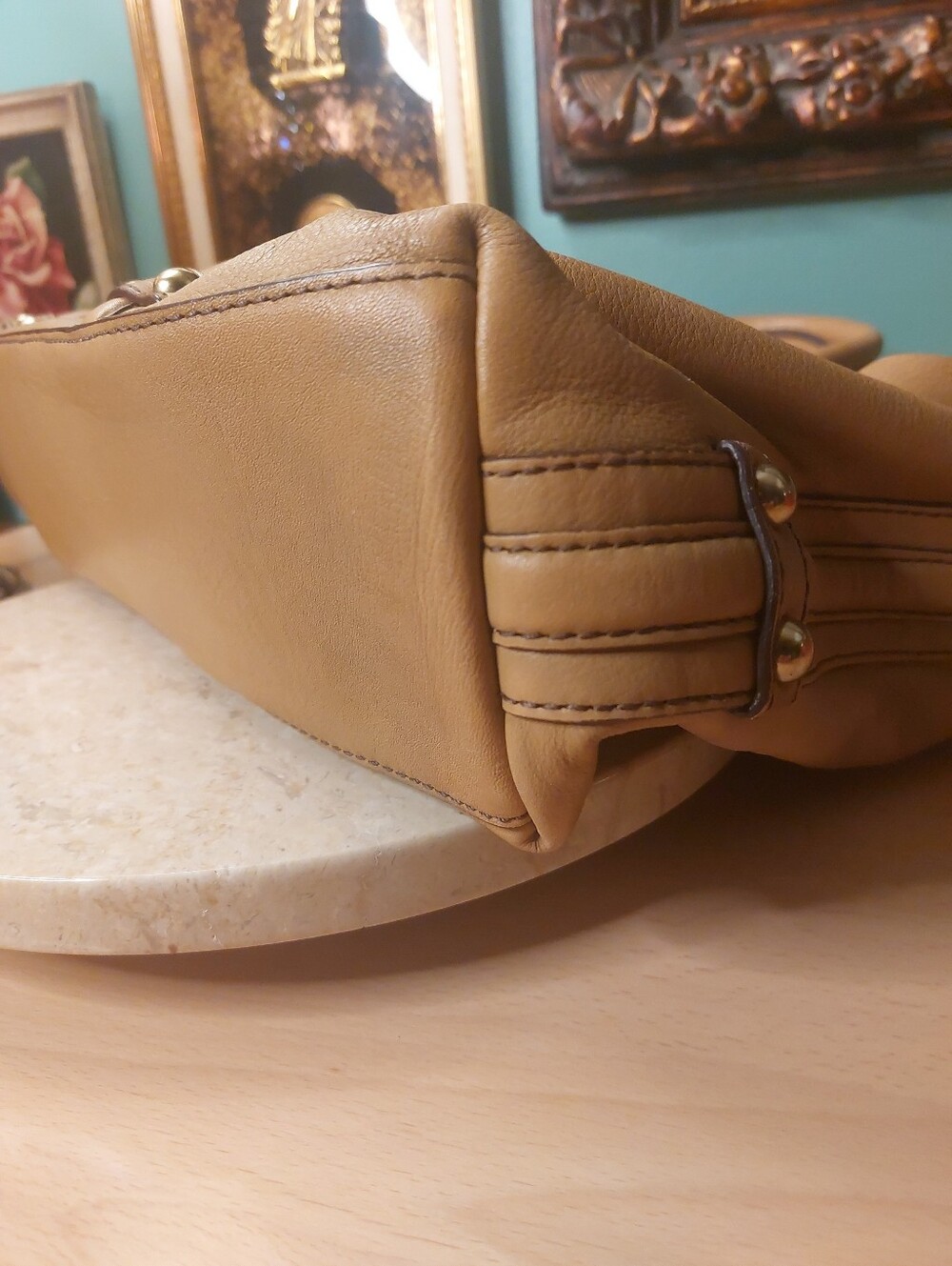 Banana Republic High End Leather Converable Hobo Satchel Camel Color & Brass - Picture 16 of 17